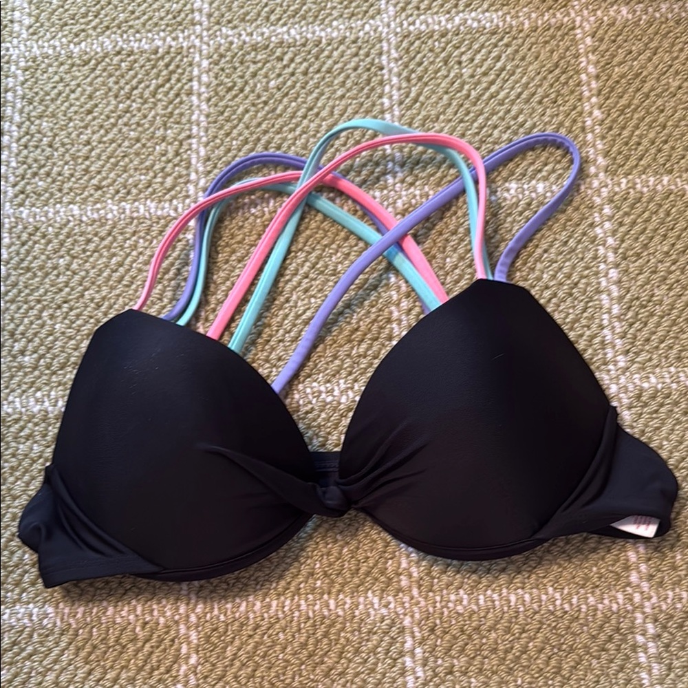Xhilaration Black Bikini Top with Multicolor Straps